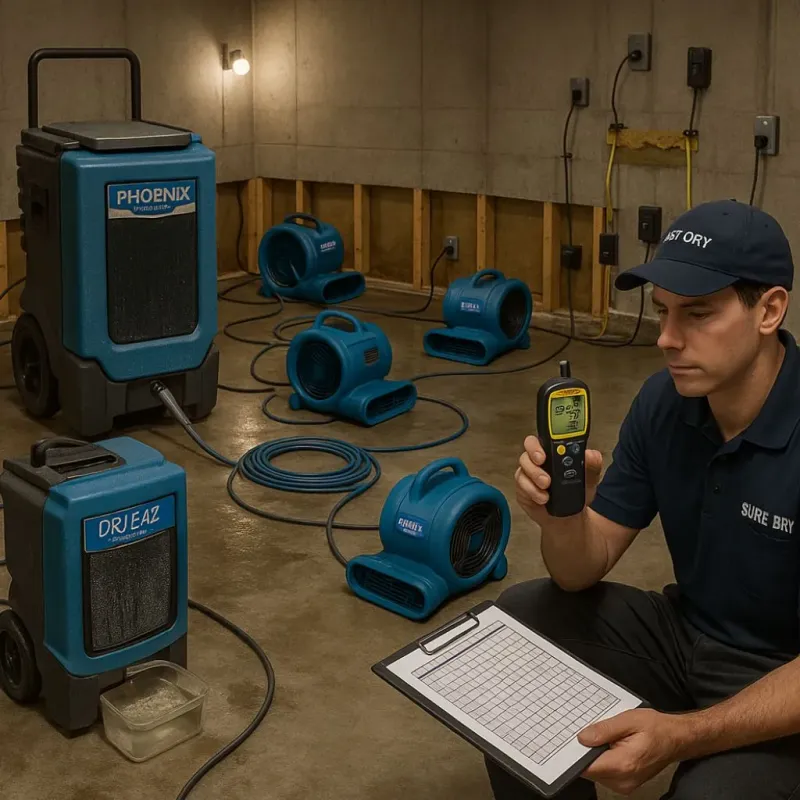 Structural Drying and Dehumidification process in Sneads Ferry, NC